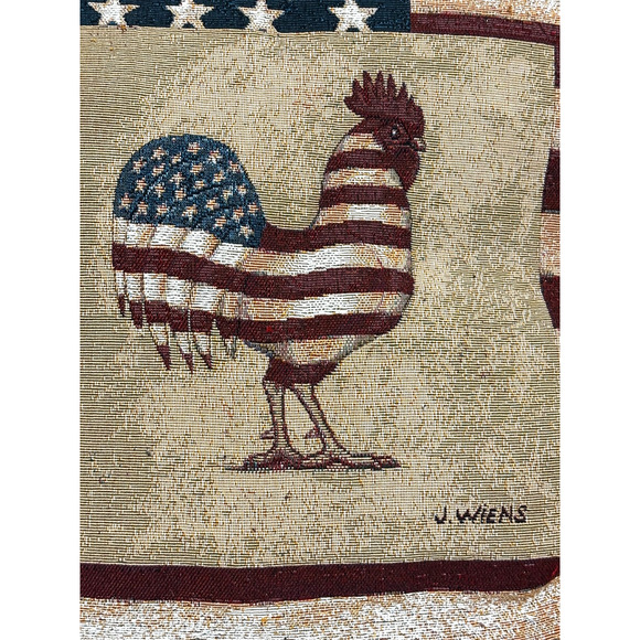 VTG J Wiens Throw Pillow Patriotic Rooster Stars Stripes Americana Tapestry 16" - Picture 2 of 7